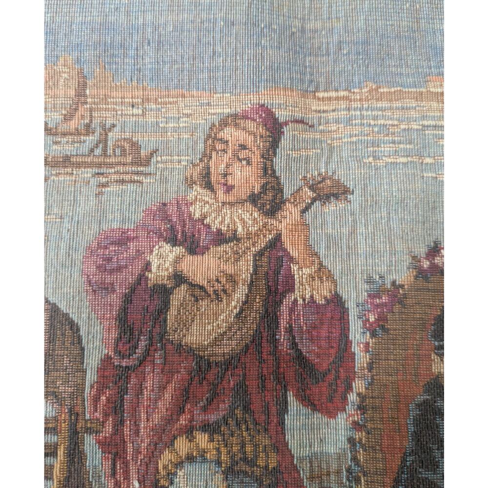 Vintage Belgian Woven Tapestry Venice Canal Gondola Scene Made in Belgium 36x36 - Picture 6 of 16